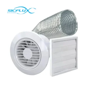 Kit Completo Exaustor Bivolt + Tubo Flexível + Grade Auto Fechante Airkit 11 Sicflux Teto Parede Ar Ventilação